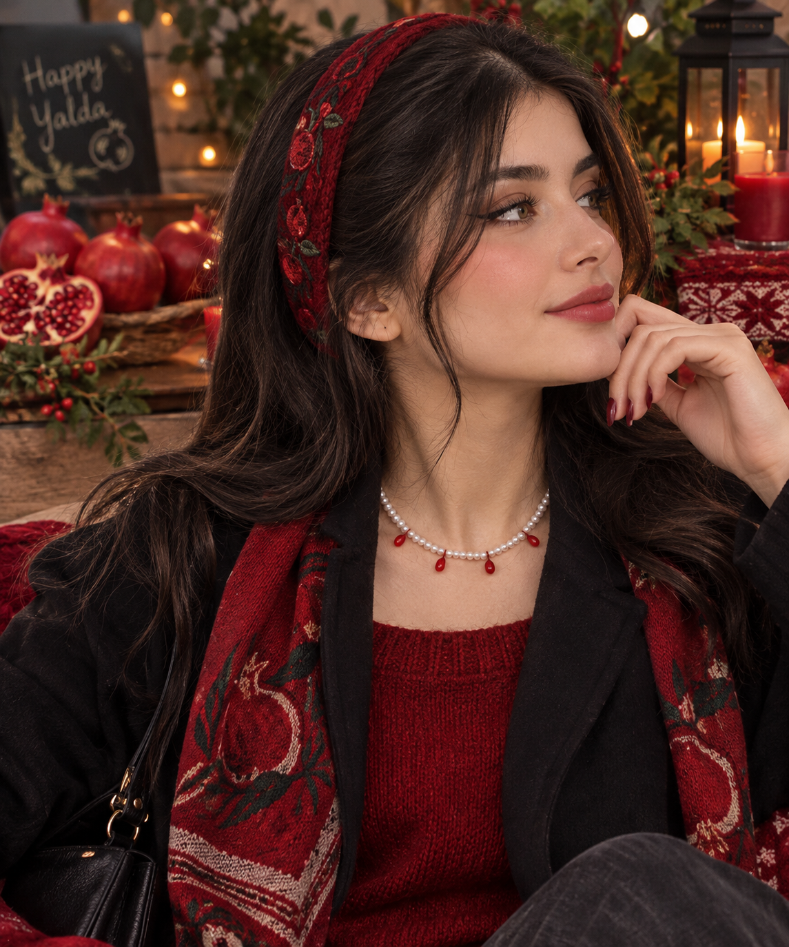 گردنبند دونه انار و مروارید سنگی